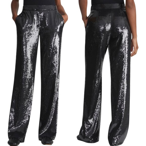 LAFAYETTE 148, Women’s ‘Gates’ Sequin Pants, High-rise Straight-Leg Black SZ 12 - Picture 1 of 12